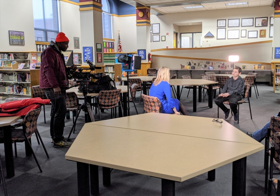 BMS sixth grader is interviewed by Ch. 12 for helping at Penn. bus crash.